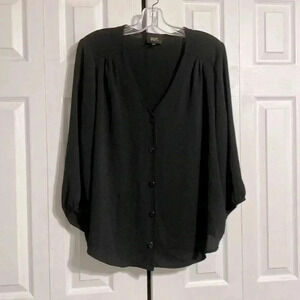 W5 black button down V-neck blouse top shirt size XL